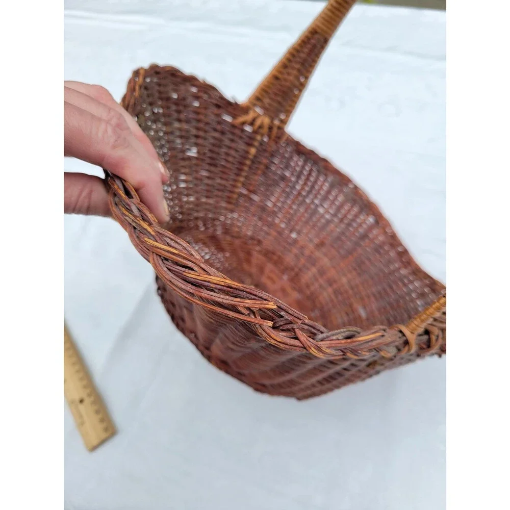 Vintage Forager Harvest Basket Woven Wicker Rich Brown